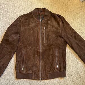 All Saints Men's Brown Suede Bomber Jacket